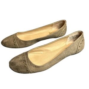 Lei ballet flats taupe suede fabric with brass stud detail size 10